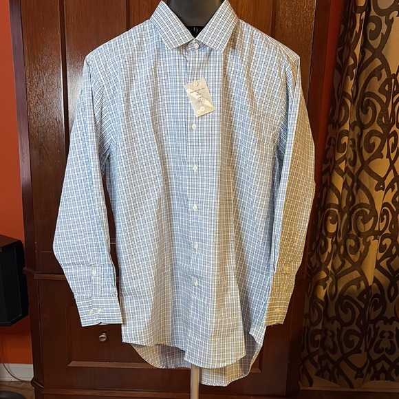 Bergamo New York Fitted Classic Blue Dress Shirt with Gingham Pattern L - Picture 1 of 10